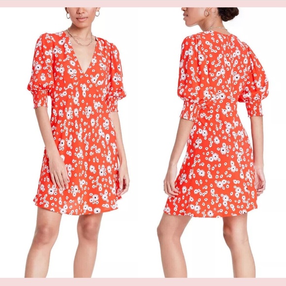 NWT $45 RIXO for Target [ 2 ] Floral Puff Sleeve Swing‎ Dress in Red Daisy - Picture 1 of 15